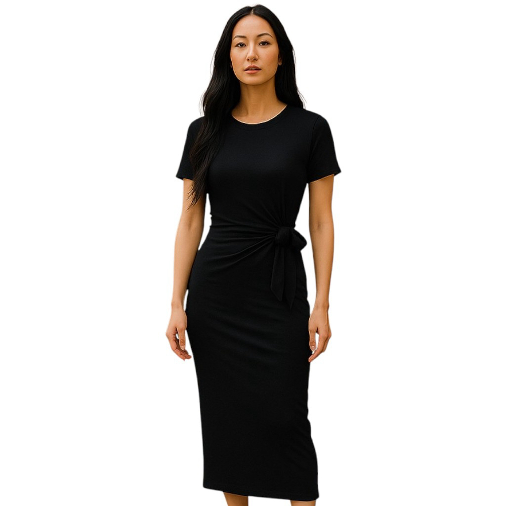 Livi By Olivia Rae Midi Dress M Black Side Tie Bodycon Maxi Minimalist Casual